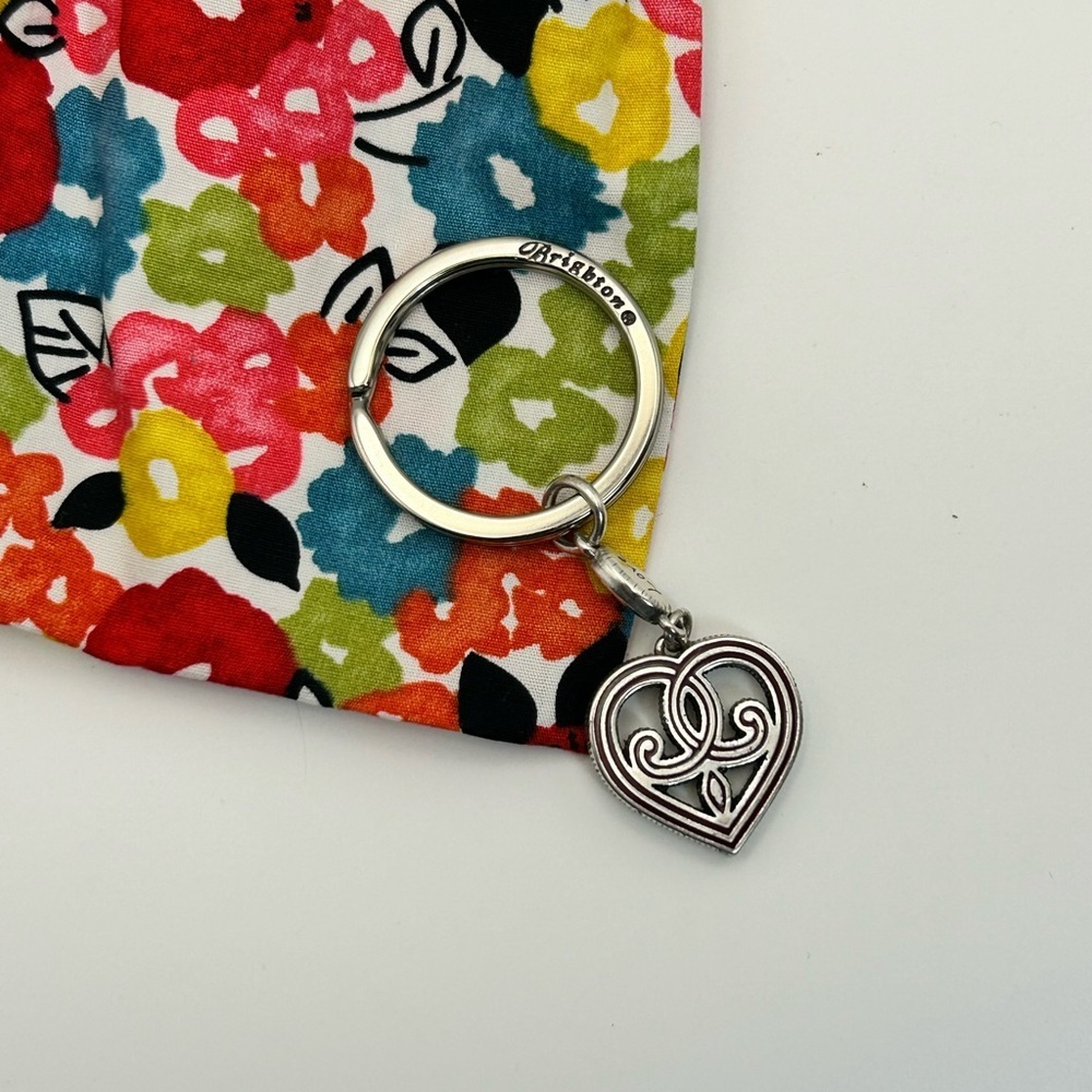 Brighton Heart Charm Keychain Silver Plated 2-sided Love Grace & Cloth Bag - Picture 3 of 8